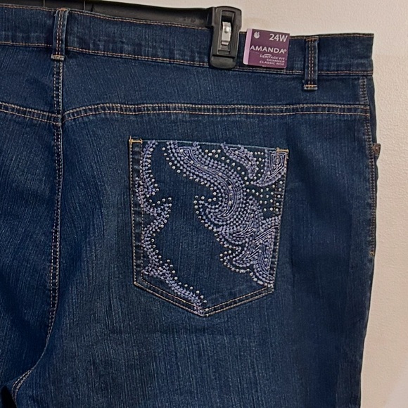 Gloria Vanderbilt Amanda Slimming Effect Denim Shorts Skimmer Embellished Sz-24W - Picture 3 of 5